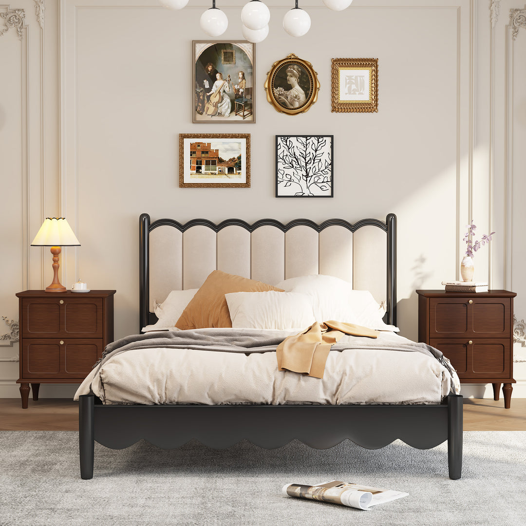 HLR® Mid-Century Modern Brown Nightstand – 2-Drawer Solid Wood End Table with Storage for Bedroom (Tapered Legs)