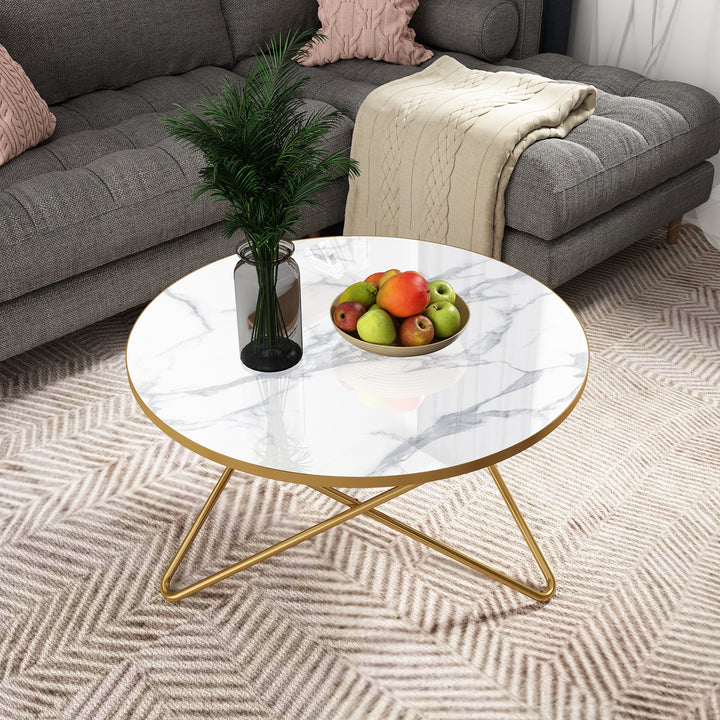 HLR® Modern Round Coffee Table – Sleek Green Faux Marble Top – Stylish Centerpiece for Living Room & Office