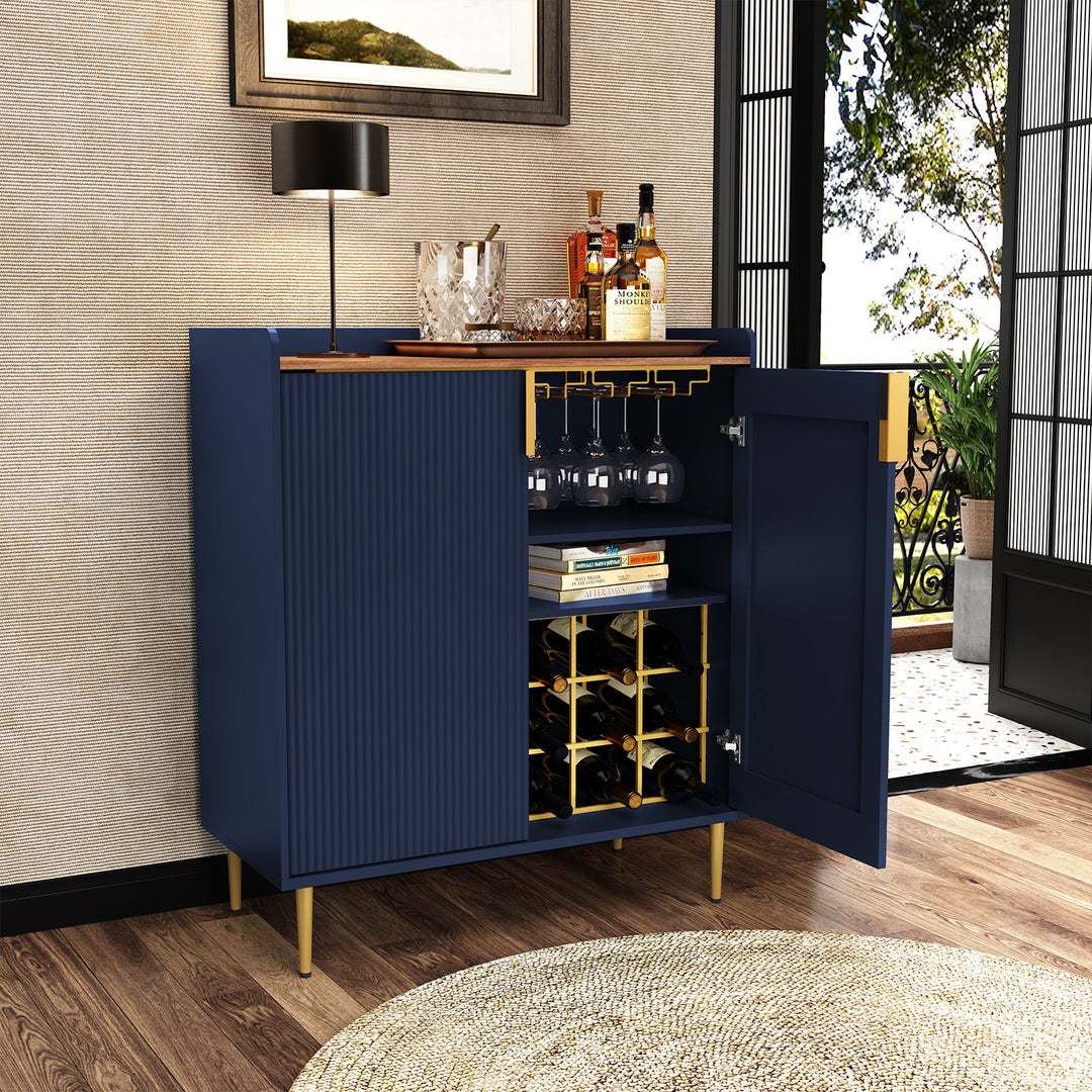 HLR® Coffee Bar Cabinet with Wine Racks – Fluted Texture Liquor Cabinet Modern Sideboard Buffet for Kitchen, Dining & Living Room
