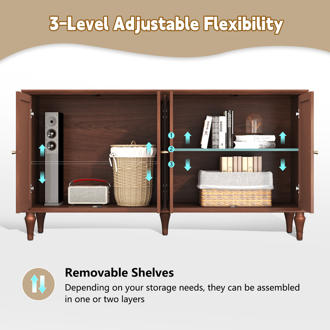 HLR® Mid Century 58'' Wooden Sideboard Buffet Cabinet – 4-Door Storage for Living, Dining & Bedroom