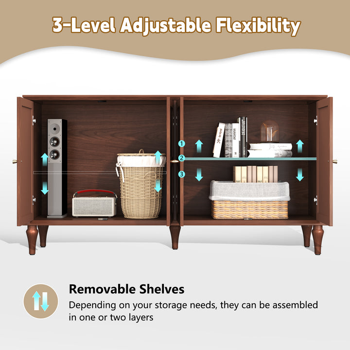 HLR® Mid Century 58'' Wooden Sideboard Buffet Cabinet – 4-Door Storage for Living, Dining & Bedroom