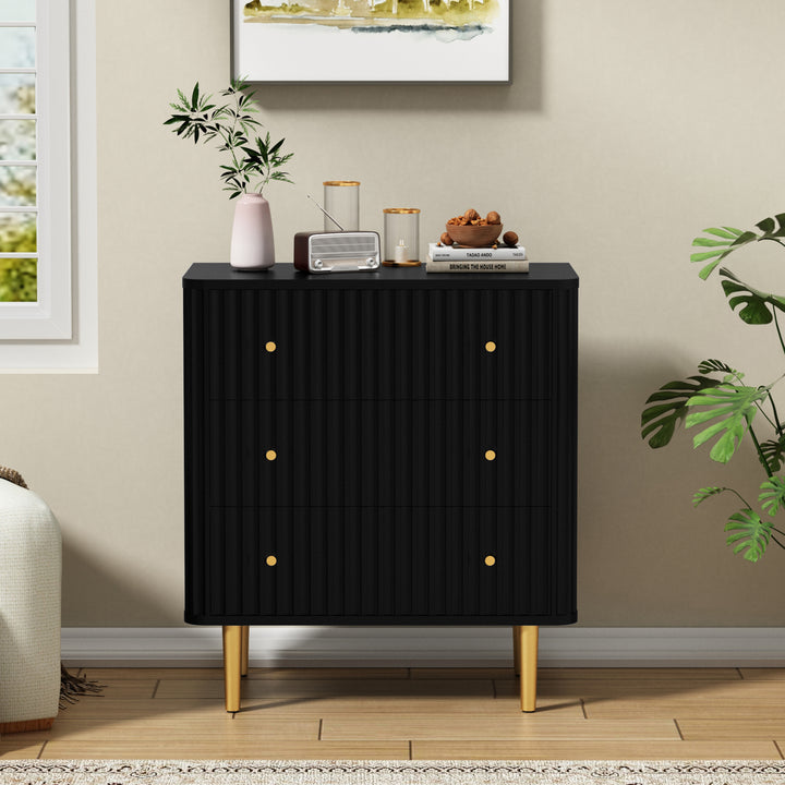 HLR® White Modern Tall Wood Dresser 3-Drawer Storage Cabinet with Fluted Texture – Stylish Organizer for Bedroom, Closet, Living Room & Hallway