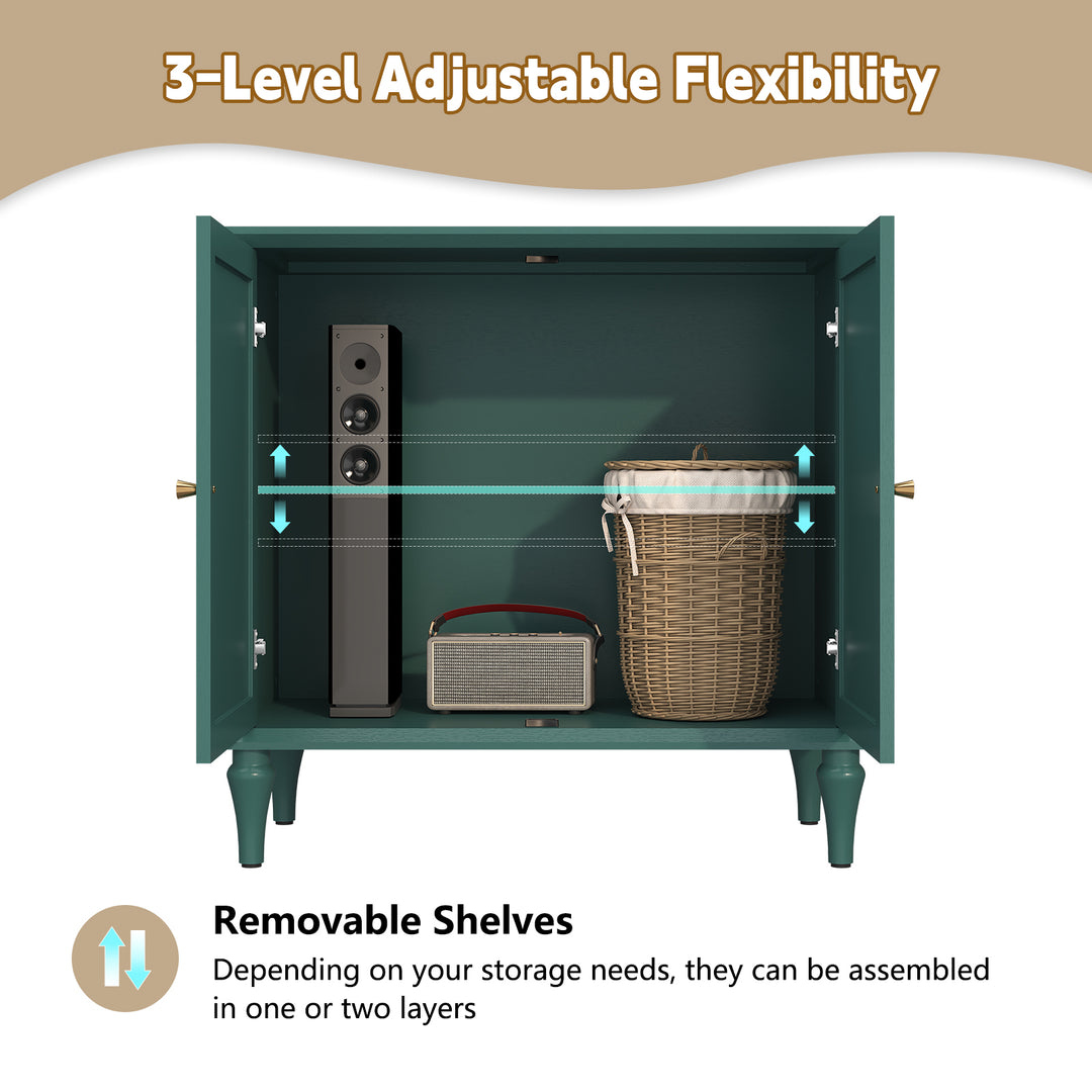 HLR® Mid-Century Modern 31.4''W Wooden Credenza Sideboard – 2-Door with Adjustable Shelves for Living & Dining Room