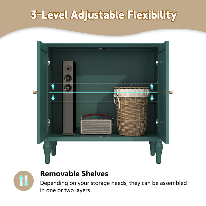 HLR® Mid-Century Modern 31.4''W Wooden Credenza Sideboard – 2-Door with Adjustable Shelves for Living & Dining Room