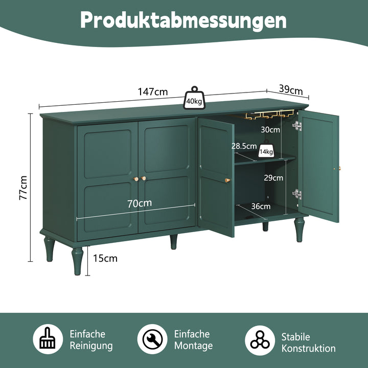 HLR® Mid Century 58'' Wooden Sideboard Buffet Cabinet – 4-Door Storage for Living, Dining & Bedroom