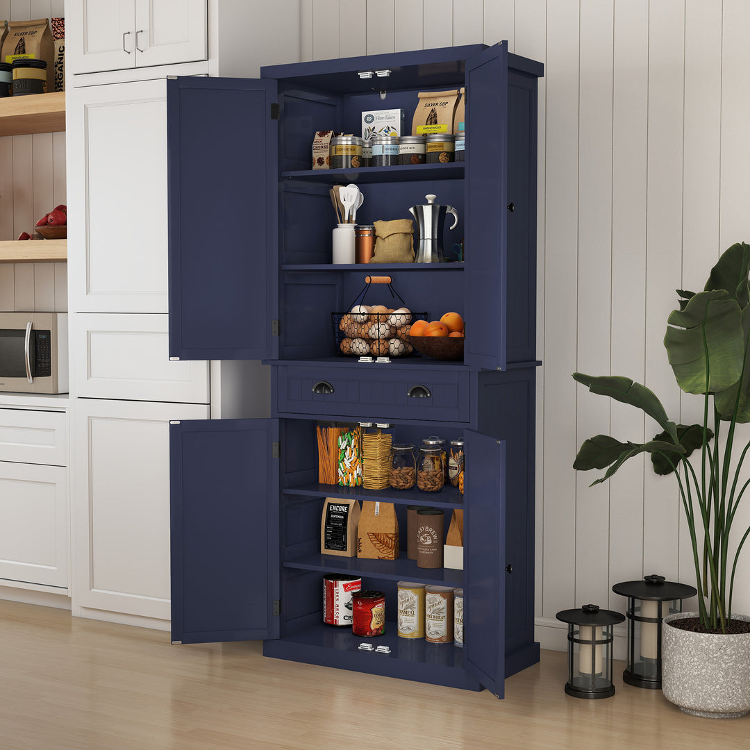 HLR® Classic White Freestanding Pantry Cabinet with Adjustable Shelves & Drawer – Versatile Storage for Kitchen, Bathroom & Hallway
