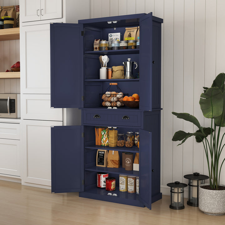 HLR® Classic White Freestanding Pantry Cabinet with Adjustable Shelves & Drawer – Versatile Storage for Kitchen, Bathroom & Hallway