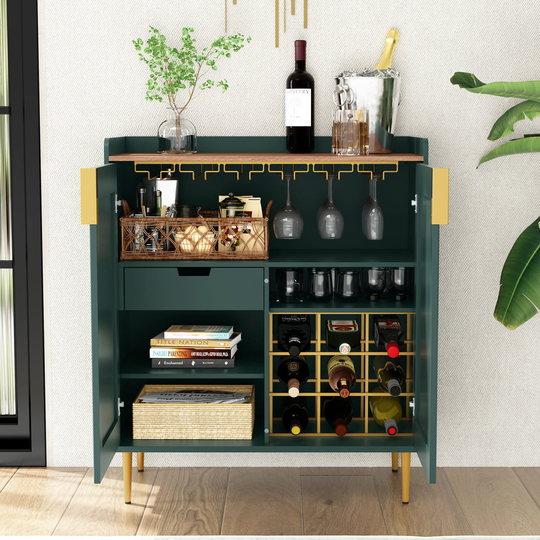 HLR® Coffee Bar Cabinet with Wine Racks – Fluted Texture Liquor Cabinet Modern Sideboard Buffet for Kitchen, Dining & Living Room