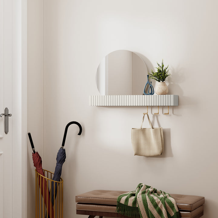 HLR® Round Wall Mirror with Shelf & Hooks – Functional Decor for Bathroom, Entryway, Bedroom & Living Room
