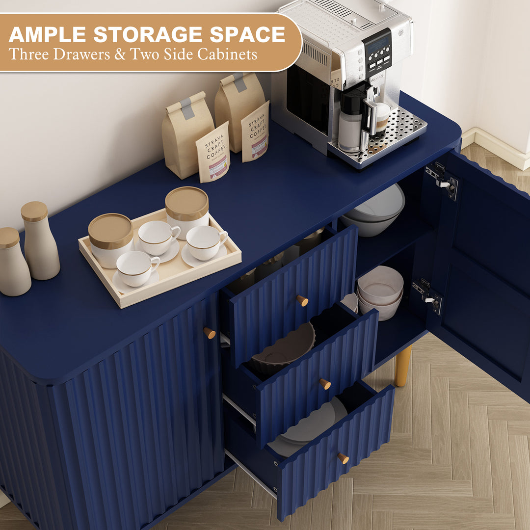 HLR® Modern Fluted Accent Sideboard Buffet with Drawers & Storage Cabinet – Stylish Organizer for Entryway, Kitchen & Living Room