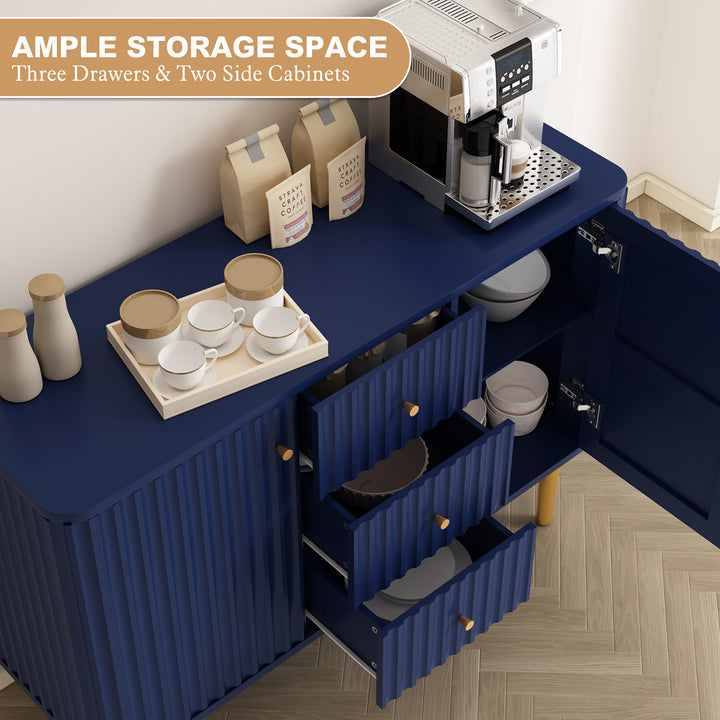 HLR® Modern Fluted Accent Sideboard Buffet with Drawers & Storage Cabinet – Stylish Organizer for Entryway, Kitchen & Living Room