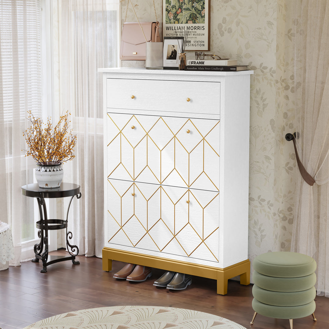 HLR® Space-Saving Hidden Shoe Cabinet – 2 Flip-Doors & 1 Drawer – Compact Storage for Entryway & Front Door