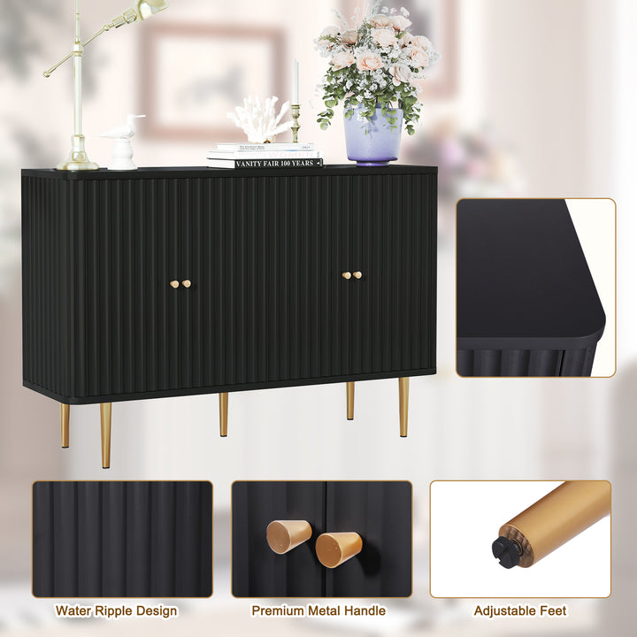 HLR® 48" Modern Sideboard Buffet with 4 Doors & Removable Shelves – Embossed Credenza Entryway Cabinet for Living & Dining Rooms