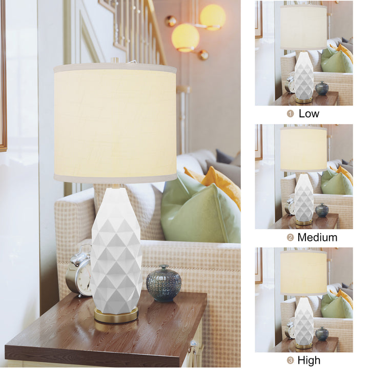 HLR® Set of 2 Modern 3-Way Dimmable Table Lamps with LED Bulbs Included and USB Charging Port for Bedside and Living Room Use