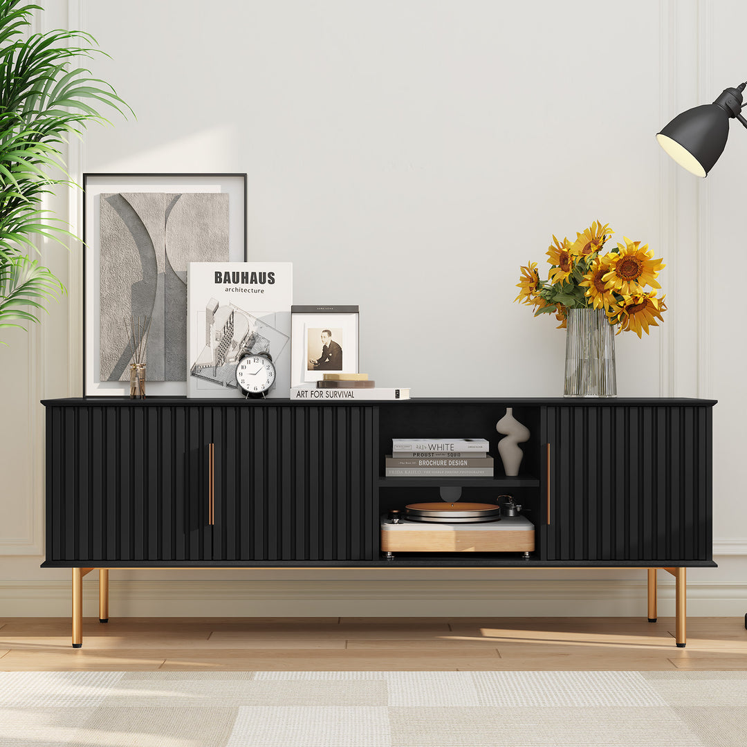 HLR® Mid Century Modern Fluted 66" TV Stand with Storage – Fits TVs up to 75" – Wooden Entertainment Center for Living Room & Family Room