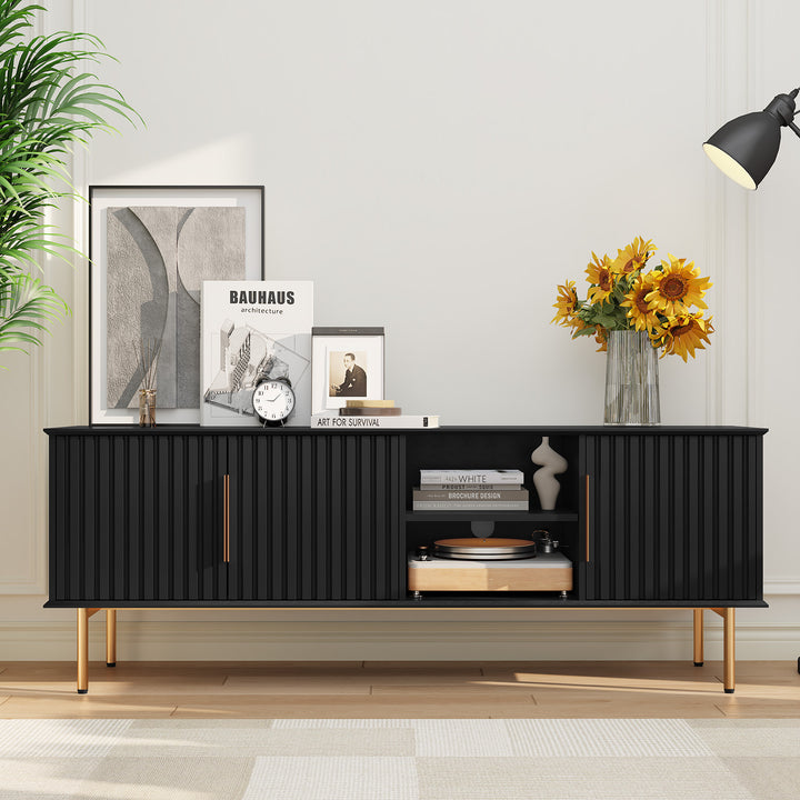 HLR® Mid Century Modern Fluted 66" TV Stand with Storage – Fits TVs up to 75" – Wooden Entertainment Center for Living Room & Family Room
