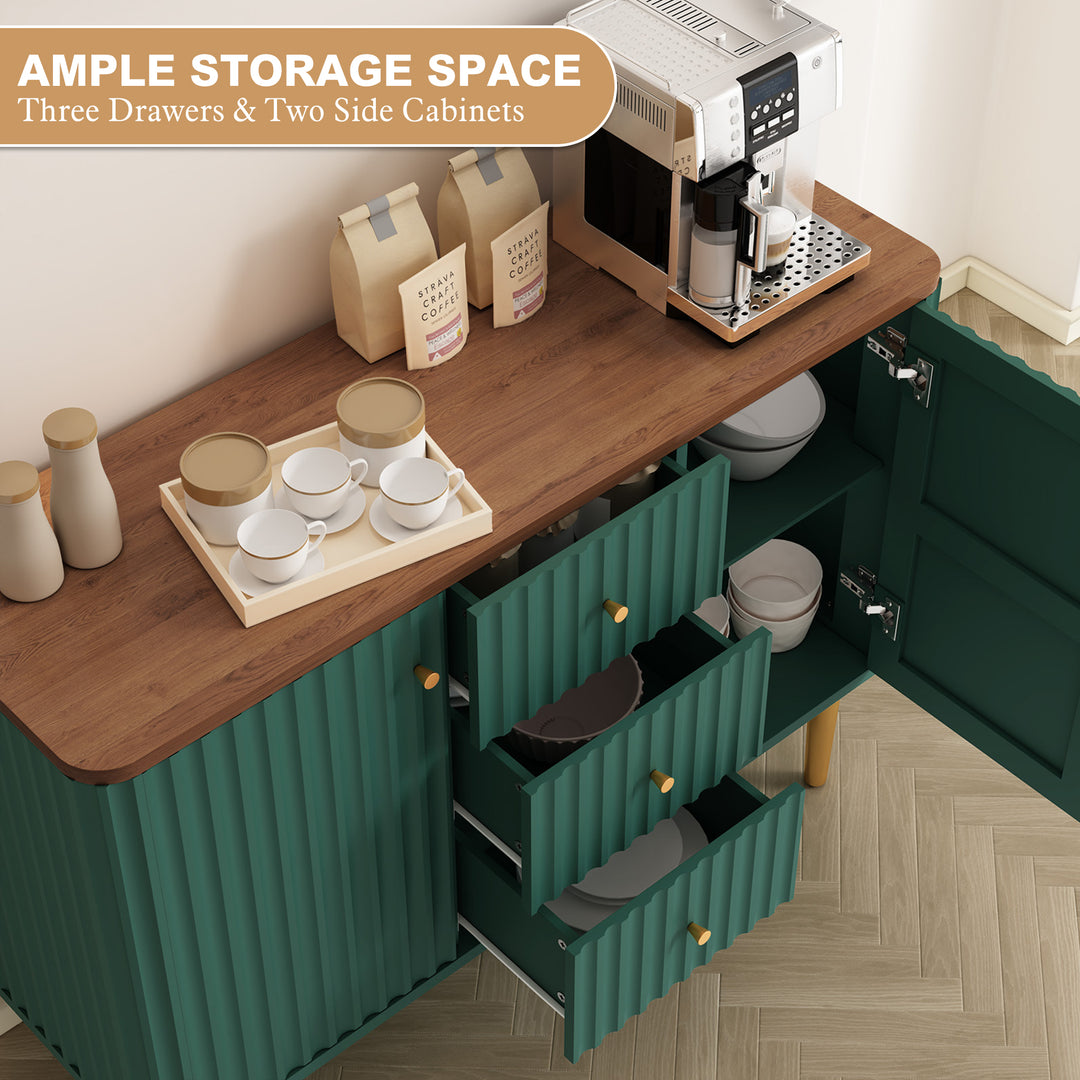 HLR® Modern Fluted Accent Sideboard Buffet with Drawers & Storage Cabinet – Stylish Organizer for Entryway, Kitchen & Living Room