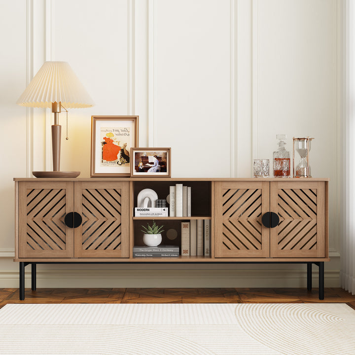 HLR® Modern Wood TV Stand with 2-Tier Shelves & Storage – Stylish Centerpiece for Living Room