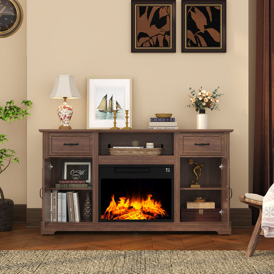 HLR® Modern Fireplace TV Stand for TVs Up to 65" – Adjustable Shelf Entertainment Center with Storage for Living Room