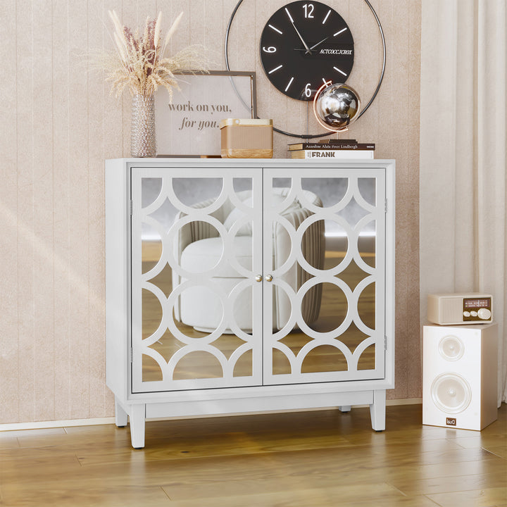 HLR® Modern Sideboard Buffet with 2 Mirror Doors – Glam Accent Storage Cabinet for Living, Dining & Entryway