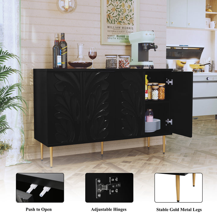 HLR® 47.24''W Modern Credenza Sideboard – 4-Door 3D Floral Design Storage Cabinet for Dining & Kitchen