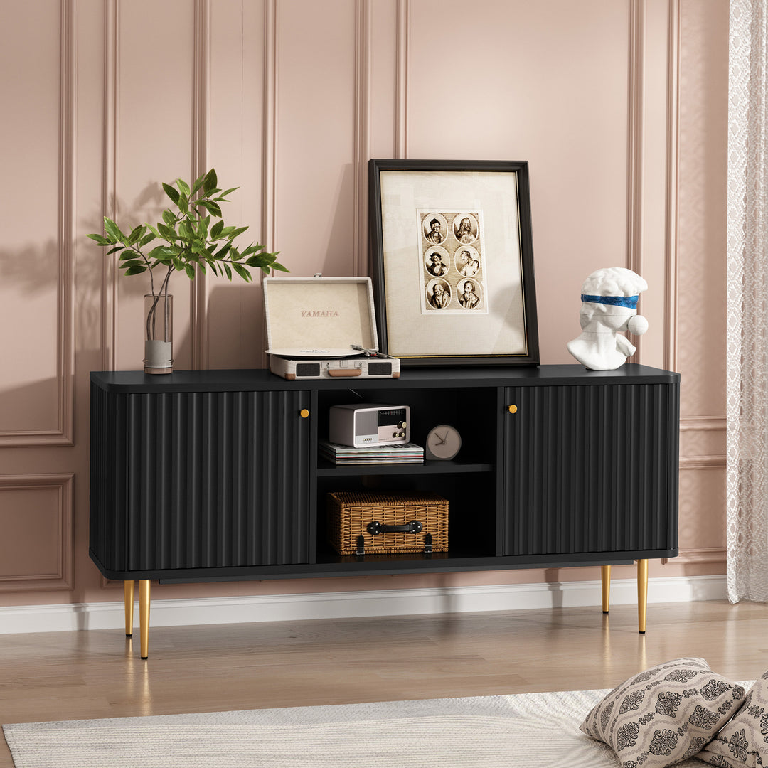 HLR® Mid Century Modern Fluted TV Stand with Stylish Storage for Living Room & Bedroom