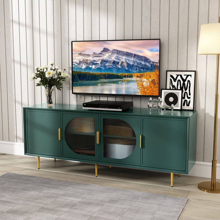 HLR® Modern TV Stand for TVs Up to 70" with Glass-Door Console & Gold Legs – Wooden Entertainment Center for Living & Bedroom