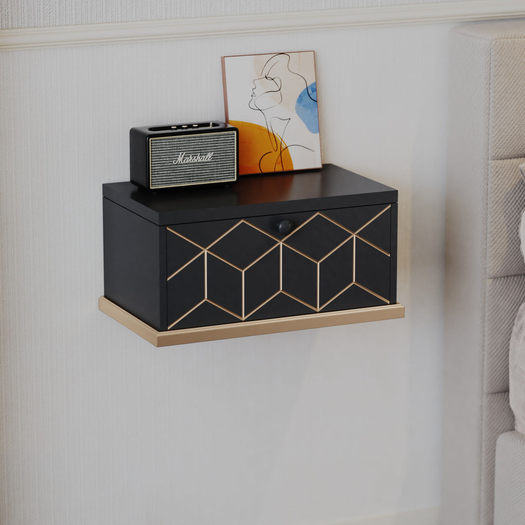 HLR® Large Floating Nightstand Wall Mounted with Removable Flip Door – Space-Saving Multi-Purpose Shelves, Green/Black/White