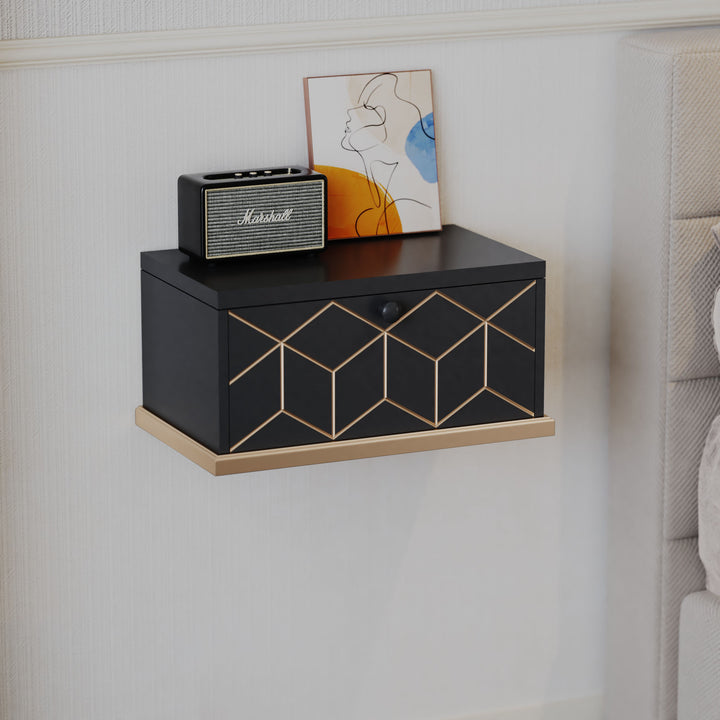 HLR® Large Floating Nightstand Wall Mounted with Removable Flip Door – Space-Saving Multi-Purpose Shelves, Green/Black/White