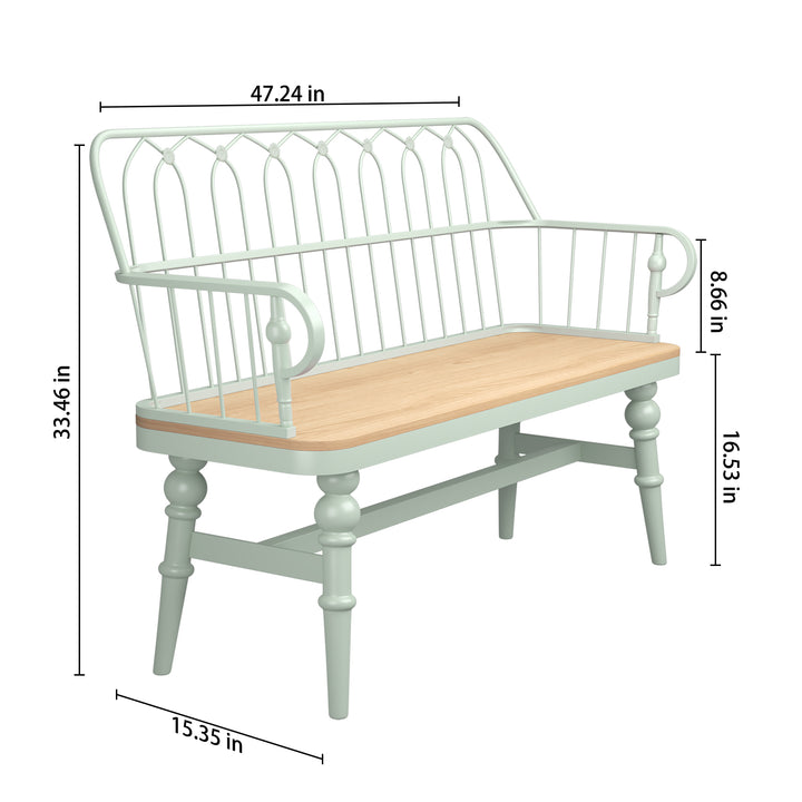 HLR® Mid-Century Modern Entryway Bench – Metal Frame with Solid Wood Legs | Industrial Hallway Seating with Retro Charm