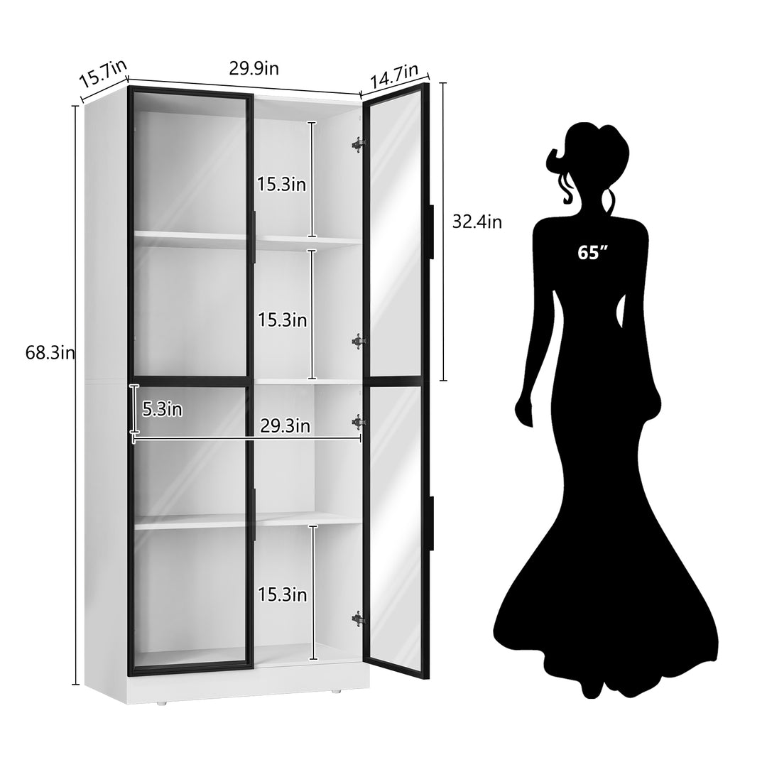HLR® Modern Tall Glass-Door Curio Display Cabinet – 4-Tier Shelving for Collectibles – Stylish Showcase for Living Room & Home Office