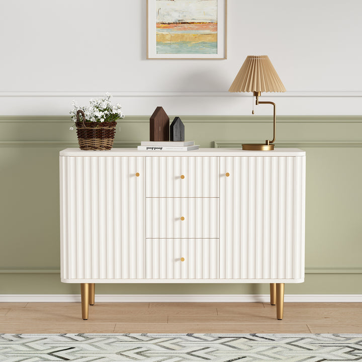 HLR® Modern Fluted Accent Sideboard Buffet with Drawers & Storage Cabinet – Stylish Organizer for Entryway, Kitchen & Living Room