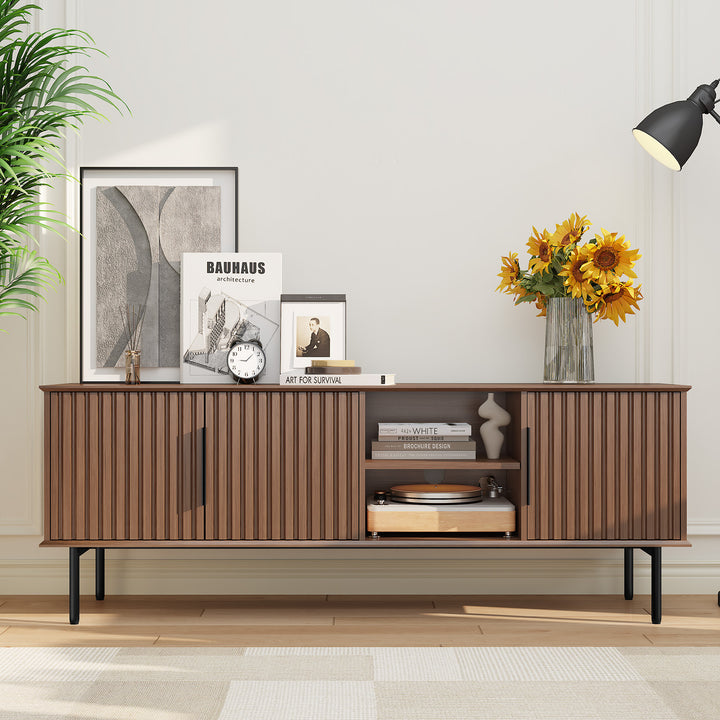 HLR® Mid Century Modern Fluted 66" TV Stand with Storage – Fits TVs up to 75" – Wooden Entertainment Center for Living Room & Family Room