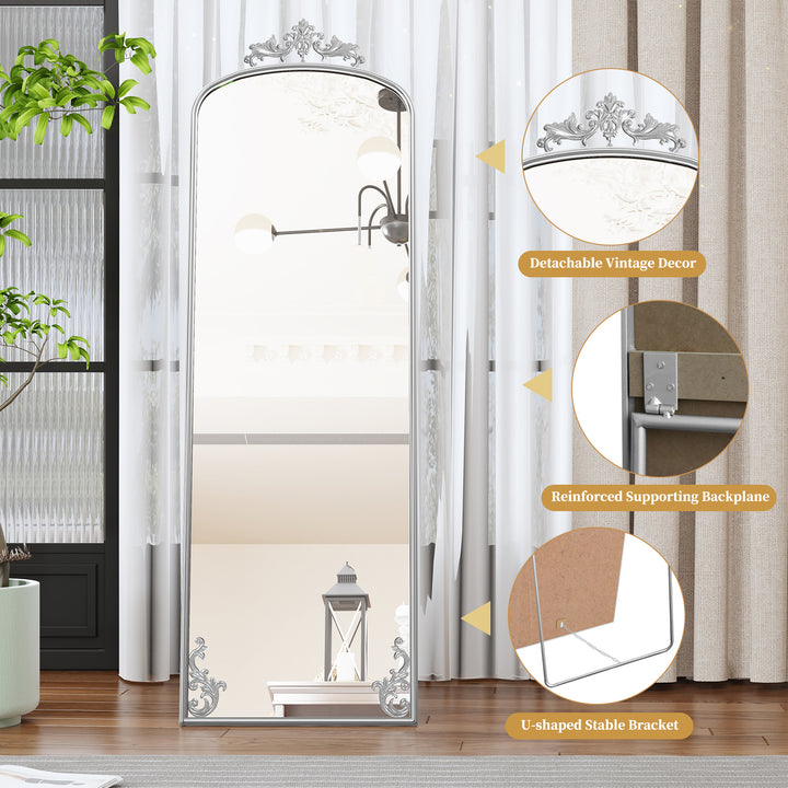 HLR® Arched Full Length Floor Mirror with Carved Metal Frame – 65" Tall – Stylish Home Decor for Bedroom, Dressing Room & Entryway