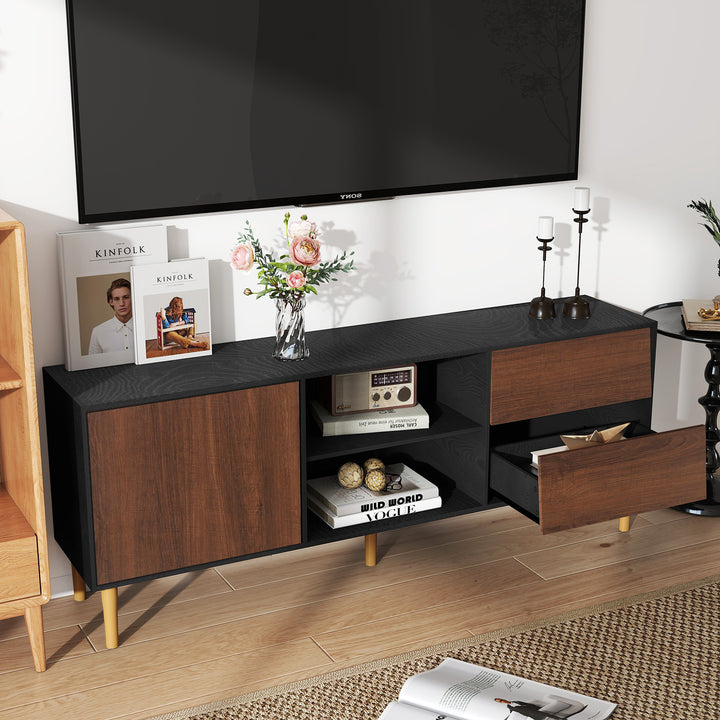 HLR® 75" Mid Century Modern TV Stand – Storage Console with Drawers – Entertainment Center for Living Room