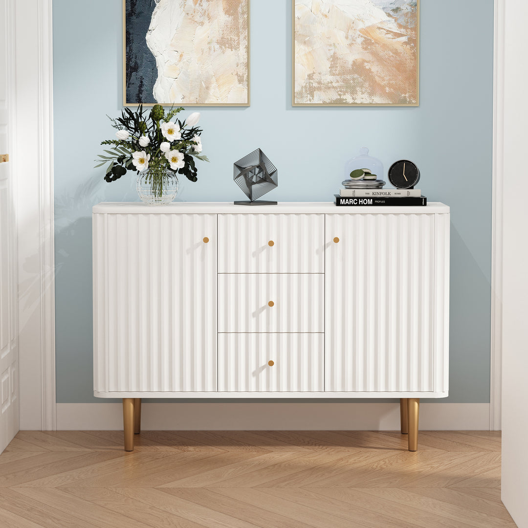 HLR® Modern Fluted Accent Sideboard Buffet with Drawers & Storage Cabinet – Stylish Organizer for Entryway, Kitchen & Living Room