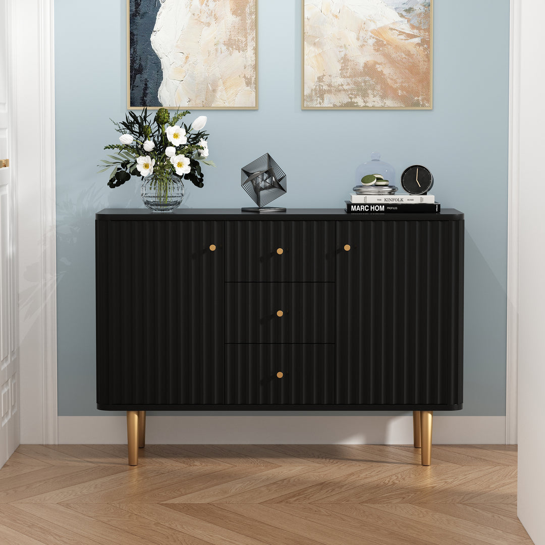 HLR® Modern Fluted Accent Sideboard Buffet with Drawers & Storage Cabinet – Stylish Organizer for Entryway, Kitchen & Living Room