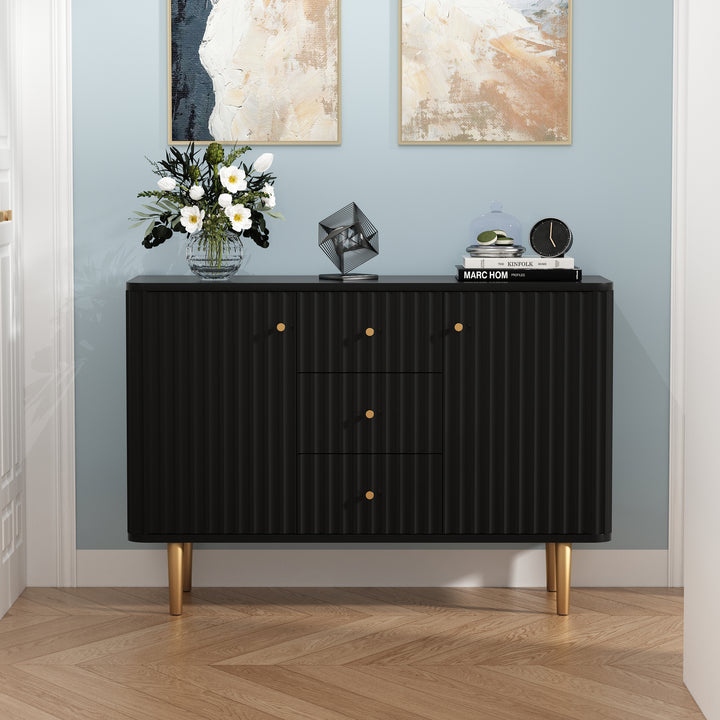 HLR® Modern Fluted Accent Sideboard Buffet with Drawers & Storage Cabinet – Stylish Organizer for Entryway, Kitchen & Living Room