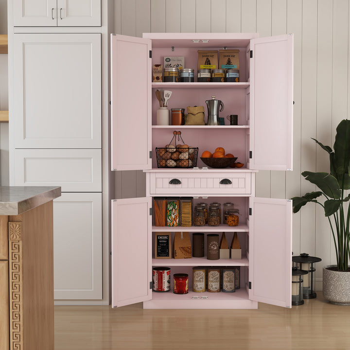 HLR® Classic White Freestanding Pantry Cabinet with Adjustable Shelves & Drawer – Versatile Storage for Kitchen, Bathroom & Hallway