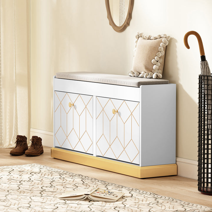 HLR® Modern Entryway Shoe Bench with 2 Flip Drawers & Padded Cushion – Stylish Storage Bench for Hallway, Closet & Living Room