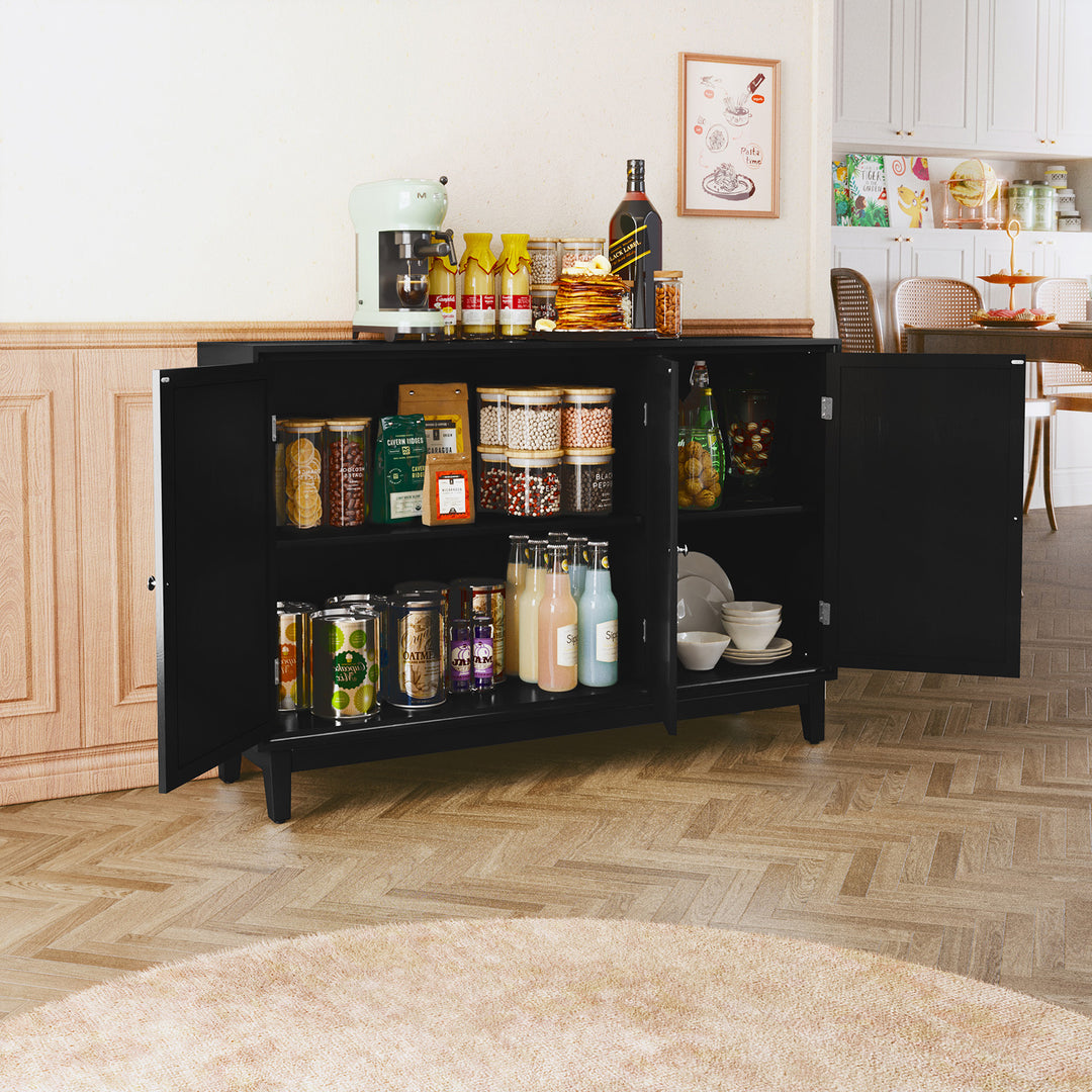 HLR® Modern Sideboard Buffet with 4 Mirror Doors – Glam Accent Storage Cabinet for Living, Dining & Entryway