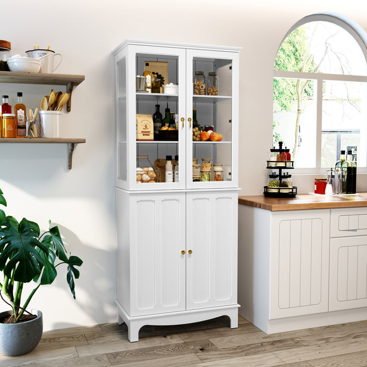 HLR® 72" Classical Freestanding Pantry Sideboard with Glass Doors – Adjustable Shelves Tall Storage Cabinet for Kitchen, Dining & Living Room