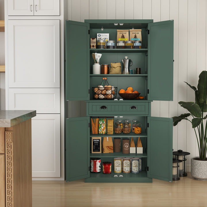 HLR® Classic White Freestanding Pantry Cabinet with Adjustable Shelves & Drawer – Versatile Storage for Kitchen, Bathroom & Hallway