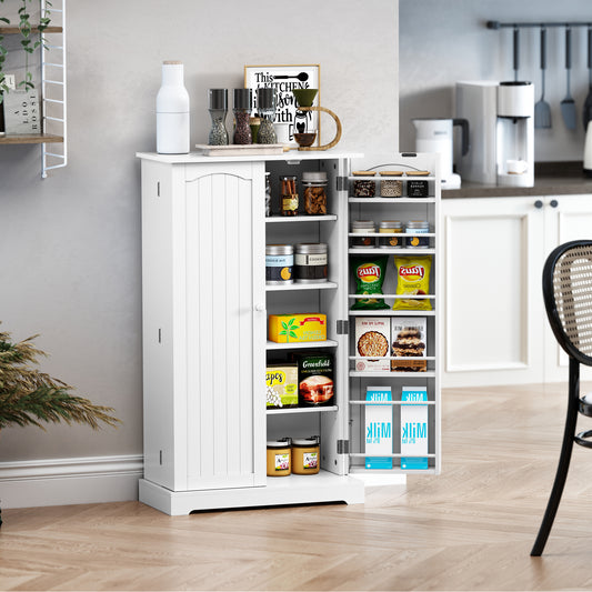 HLR® 41" Classic White Freestanding Kitchen Pantry Cabinet with Adjustable Shelves & Doors – Versatile Storage for Kitchen, Dining & Living Spaces