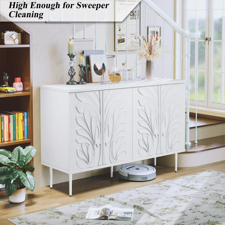 HLR® 47.24''W Modern Credenza Sideboard – 4-Door 3D Floral Design Storage Cabinet for Dining & Kitchen