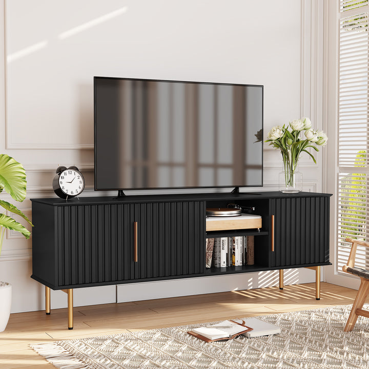 HLR® Mid Century Modern Fluted 66" TV Stand with Storage – Fits TVs up to 75" – Wooden Entertainment Center for Living Room & Family Room