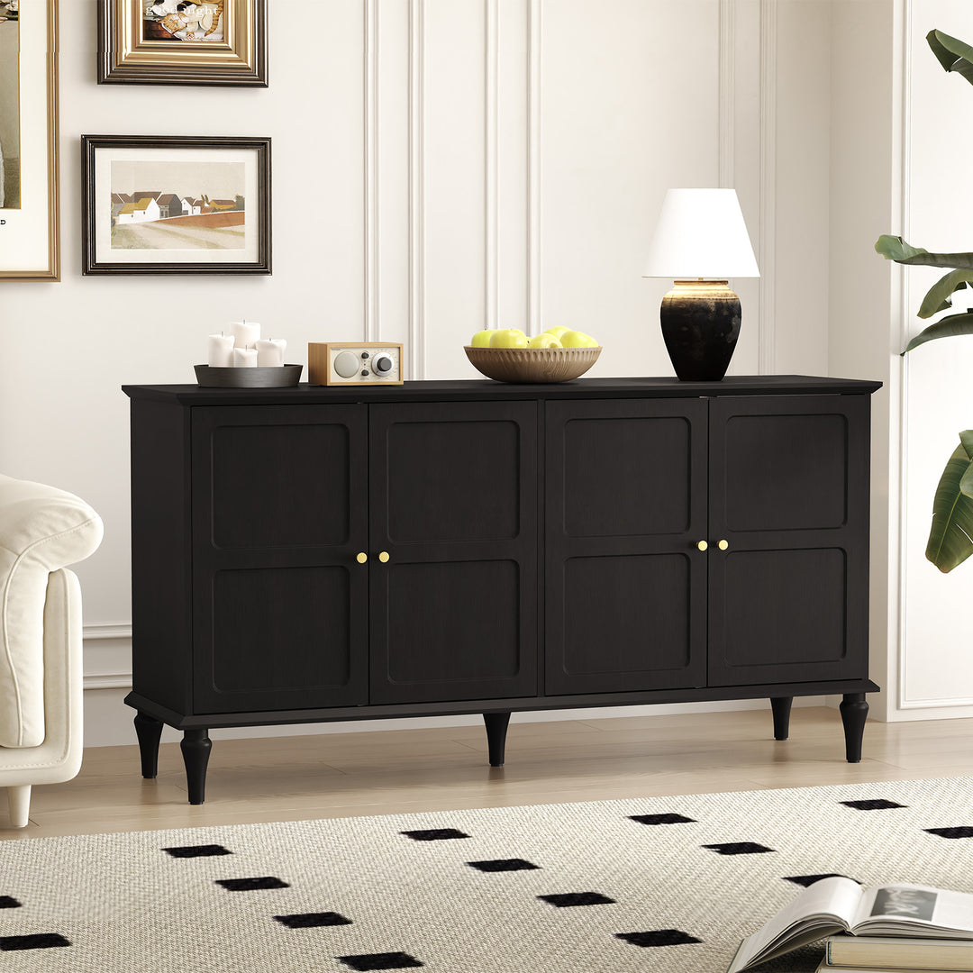 HLR® Mid Century 58'' Wooden Sideboard Buffet Cabinet – 4-Door Storage for Living, Dining & Bedroom