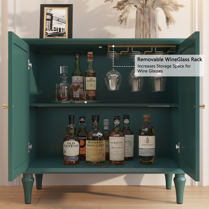 HLR® Mid-Century Modern 31.4''W Wooden Credenza Sideboard – 2-Door with Adjustable Shelves for Living & Dining Room