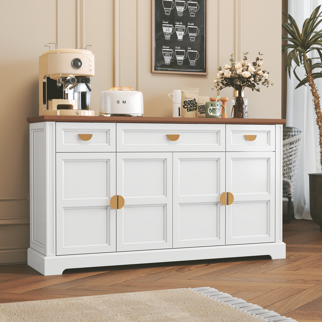 HLR® 59" Modern Large Sideboard Buffet Cabinet with 3 Drawers & 4 Doors – Organize Kitchen Clutter & Maximize Space, Green/White