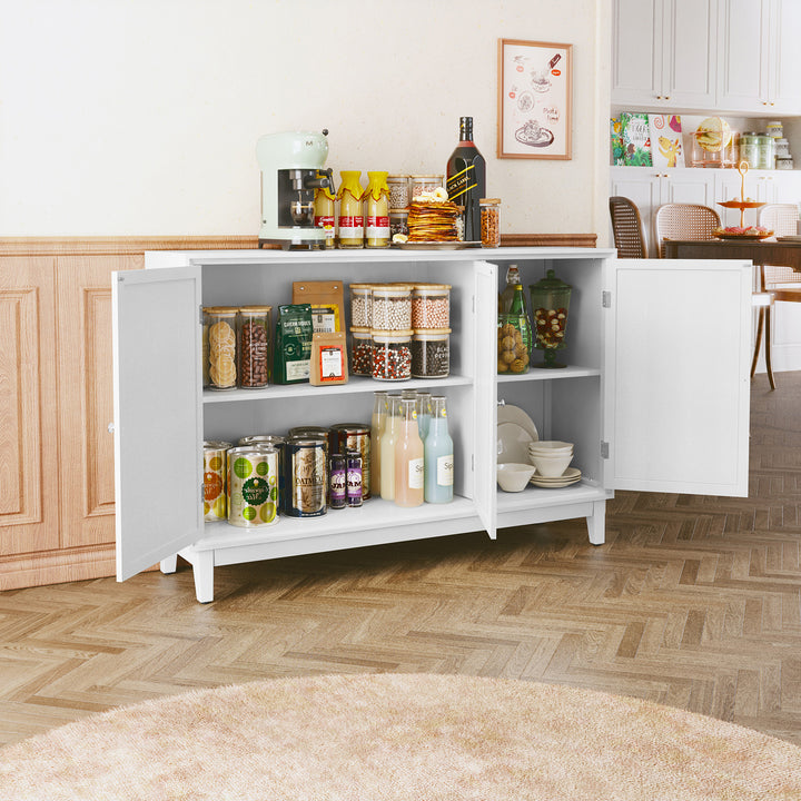 HLR® Modern Sideboard Buffet with 4 Mirror Doors – Glam Accent Storage Cabinet for Living, Dining & Entryway
